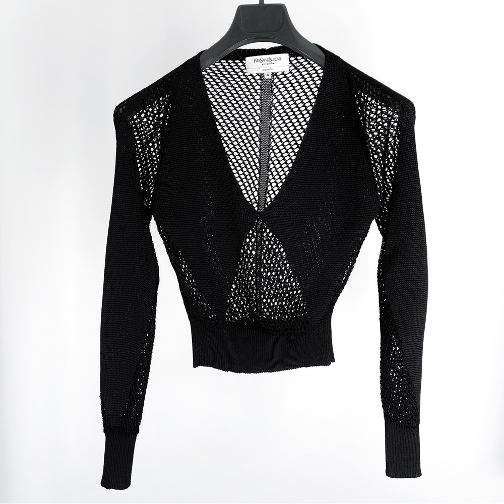 Yves Saint Laurent black crochet crop top sz small.